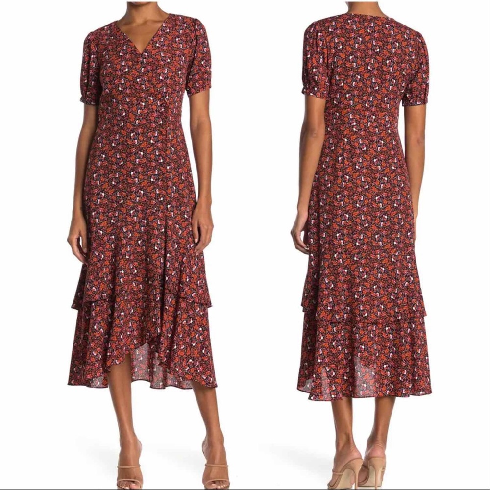 Nanette Lepore  Floral Ditsy tall puff sleeve wrap dress